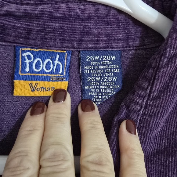 Disney Pooh Tiger Woman Purple Corduroy Button Up Shirt Sz‎ 26W/28w Vintage Y2K - Picture 5 of 10